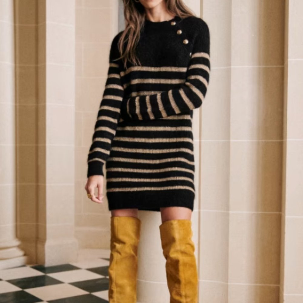 Sezane Tessa Dress in Black/Gold Size Medium